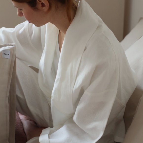 Linen KImono suit I White and Sand color - Picture 2 of 5